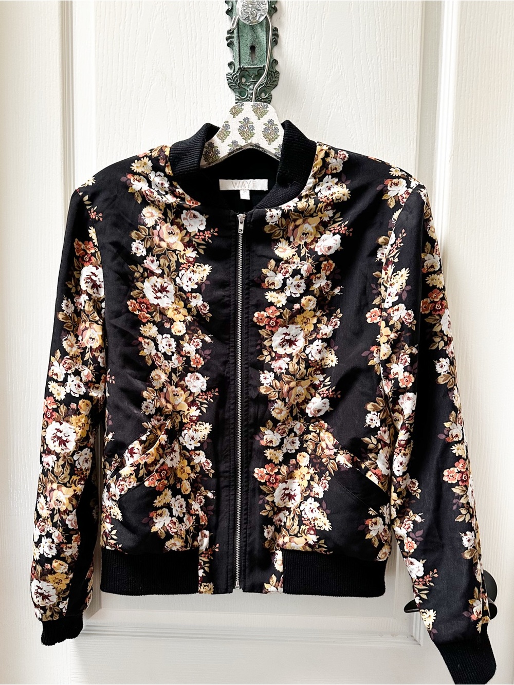 Wayf Floral Bomber Jacket in Black and Multicolor XS